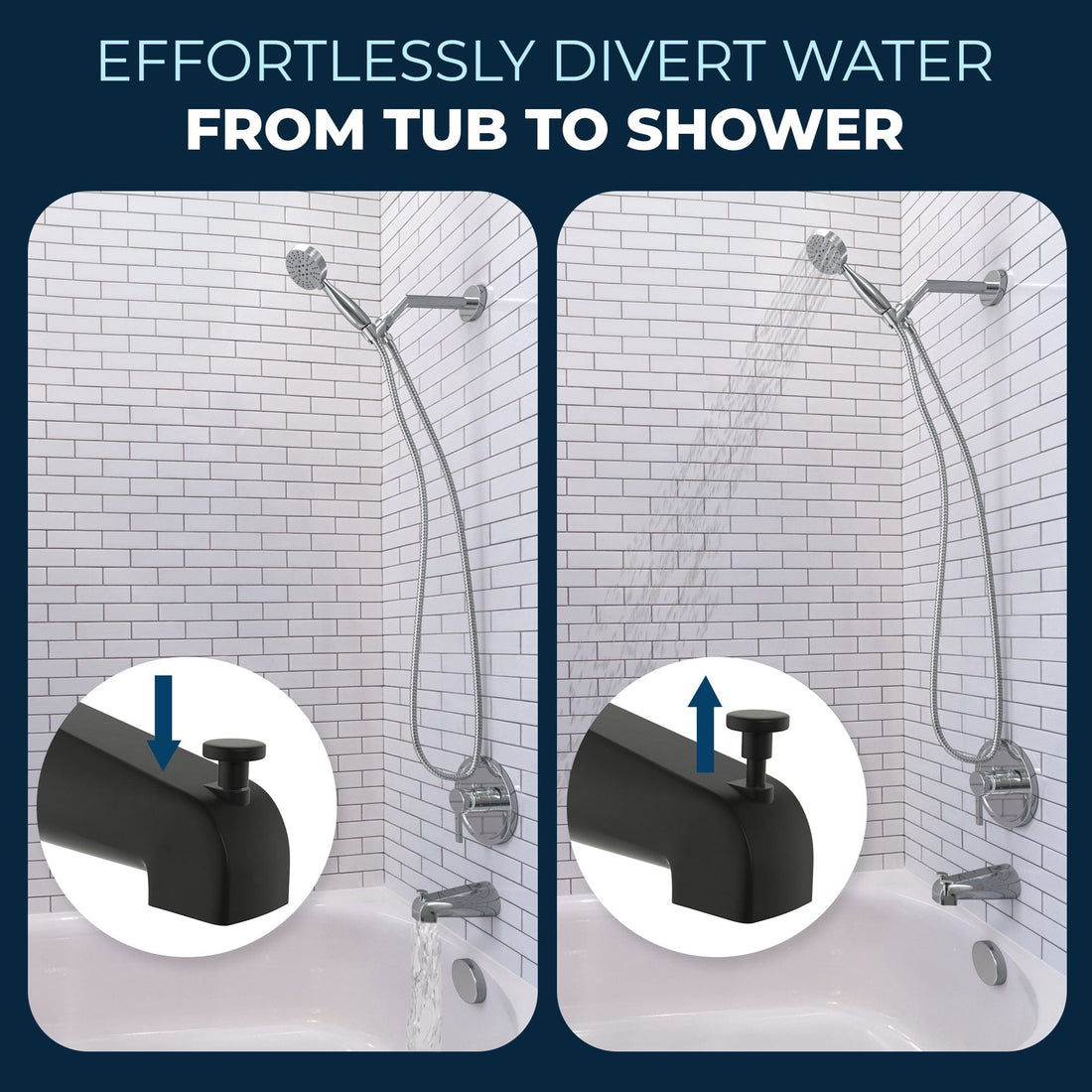 Diverter Tub Spout with Valve and Trim_3-Spray Handheld and Shower Arm Matte Black / 1.75 - The Shower Head Store