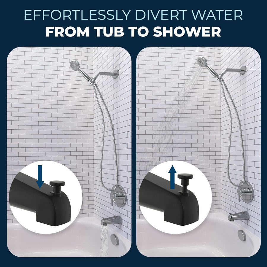 Diverter Tub Spout with Valve and Trim_3-Spray Handheld and Shower Arm Matte Black / 1.75 - The Shower Head Store