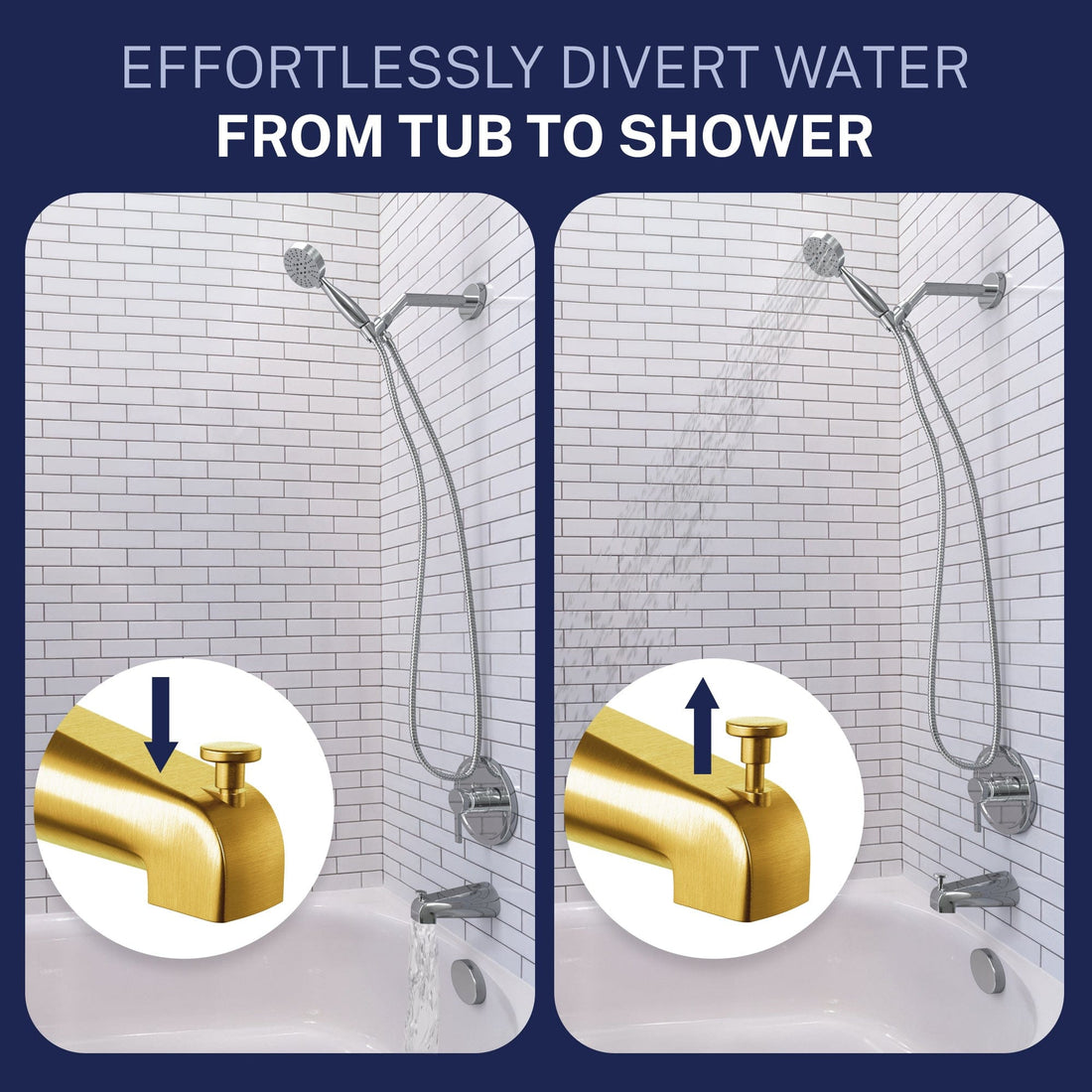Divert Water Tub Spout 1-Handle Valve and Trim Shower System Brushed Gold / 2.5 GPM - The Shower Head Store