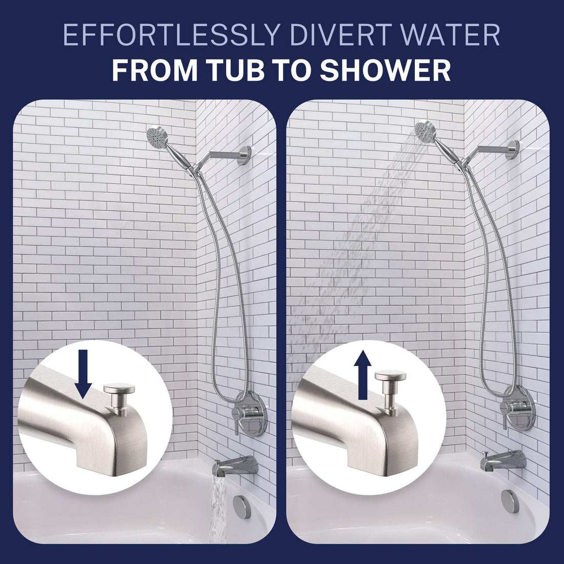 Divert Water Tub Spout 1-Handle Valve and Trim Shower System Brushed Nickel / 2.5 GPM - The Shower Head Store