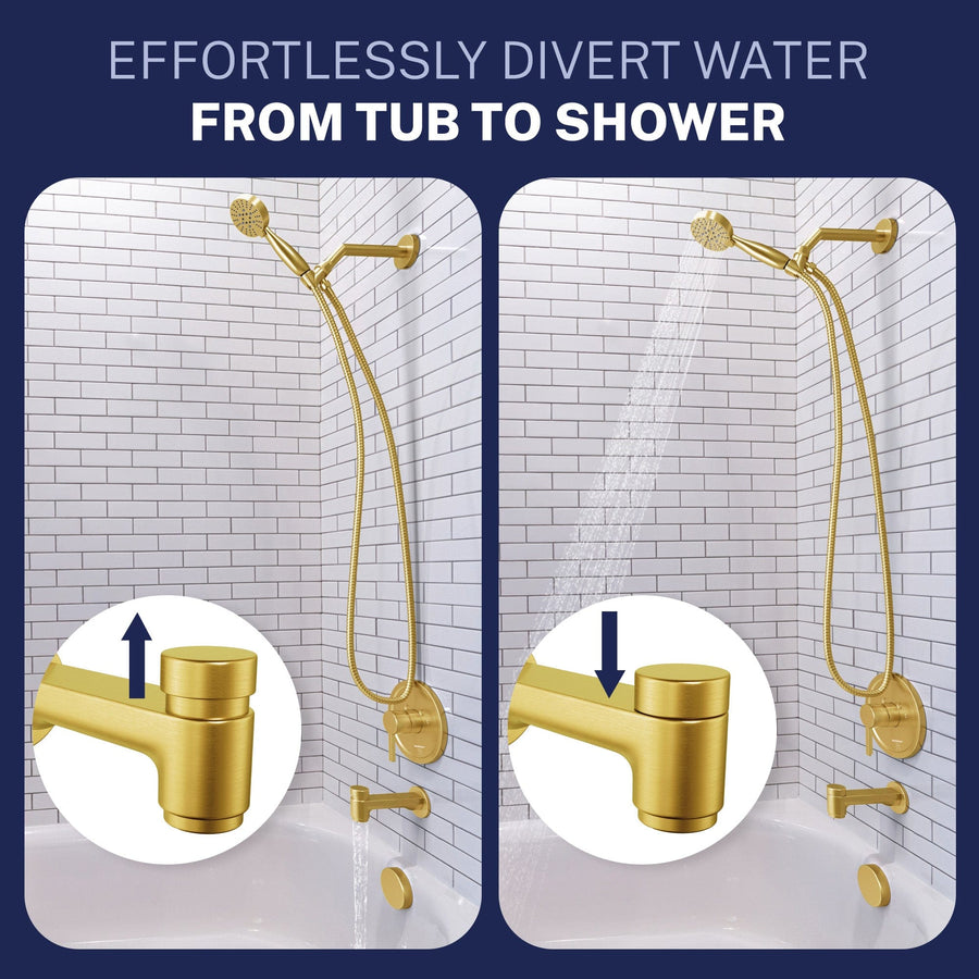 Divert Water Spring Loaded Tub Spout Brushed Gold - The Shower Head Store