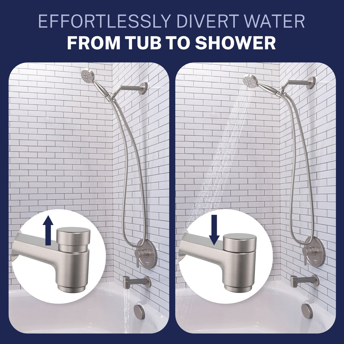 Divert Water Spring Loaded Tub Spout Brushed Nickel - The Shower Head Store