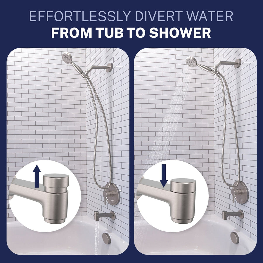 Divert Water Spring Loaded Tub Spout Brushed Nickel - The Shower Head Store