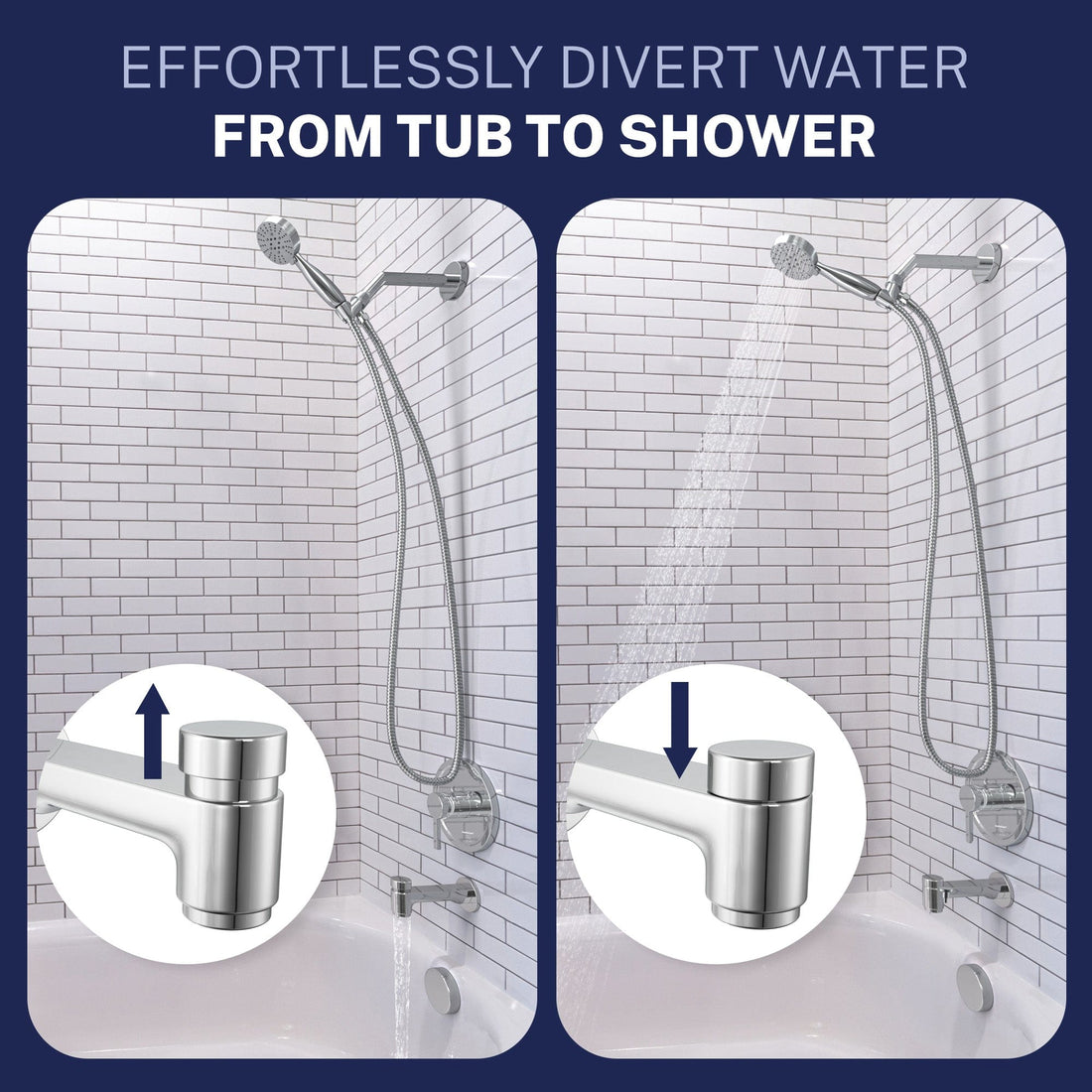 Divert Water Spring Loaded Tub Spout Chrome - The Shower Head Store