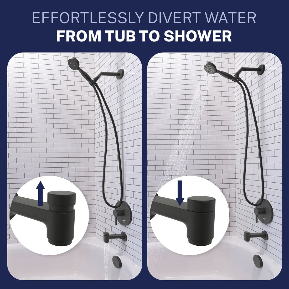 Divert Water Spring Loaded Tub Spout Matte Black - The Shower Head Store
