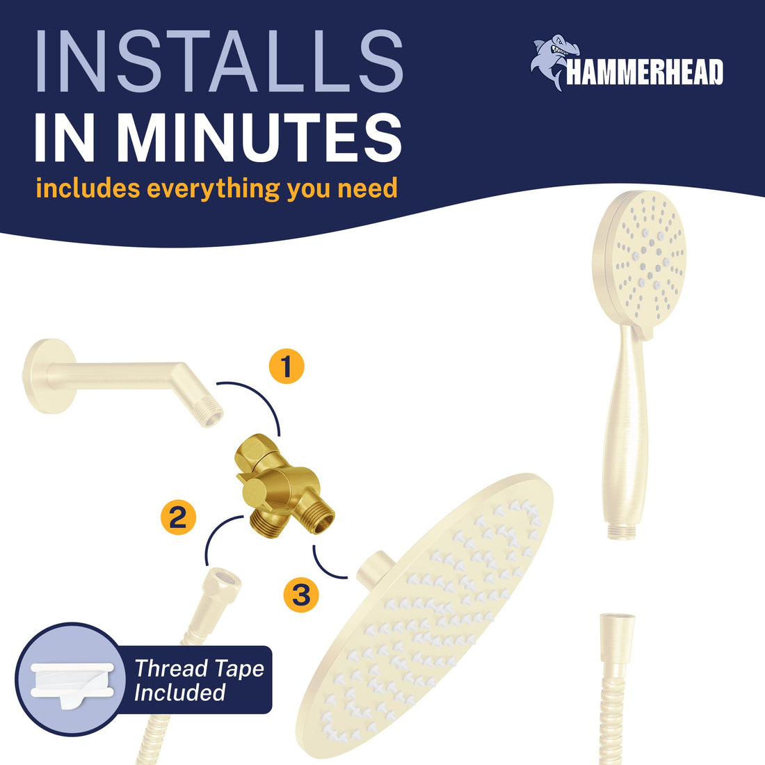 Installation Diverter with Holder Brushed Gold - The Shower Head Store