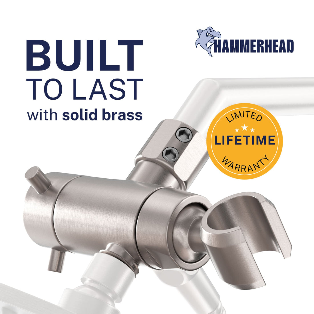 Built to Last HammerHead Showers Solid Brass 3-Way Diverter With Handheld Shower Holder Brushed Nickel - The Shower Head Store
