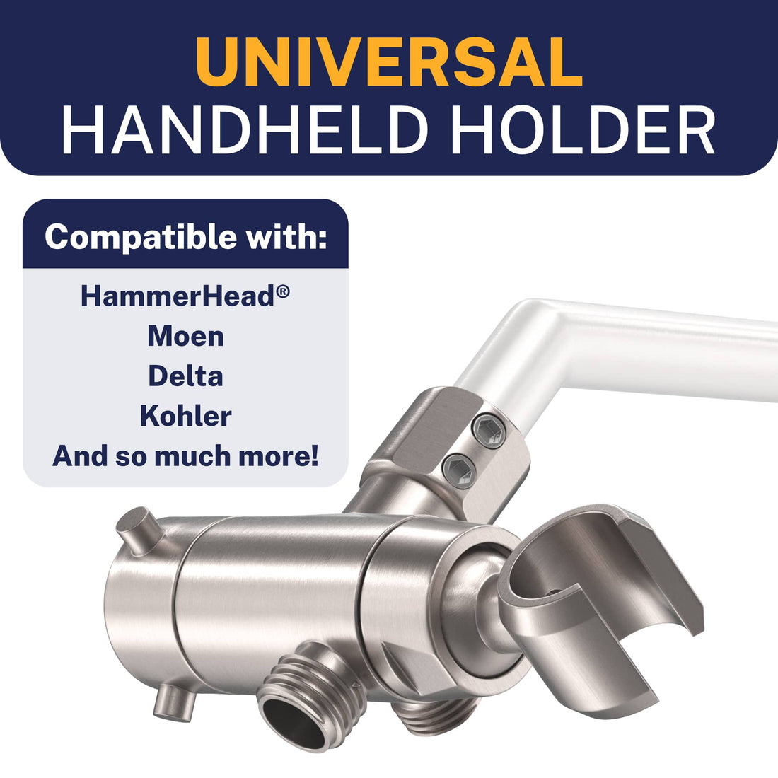 Compatibility HammerHead Showers Solid Brass 3-Way Diverter With Handheld Shower Holder Brushed Nickel - The Shower Head Store