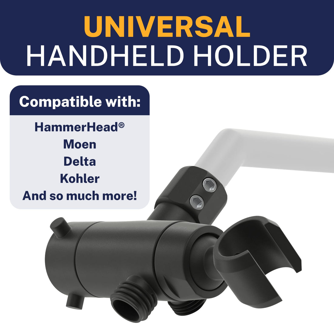 Compatibility HammerHead Showers Solid Brass 3-Way Diverter With Handheld Shower Holder Matte Black - The Shower Head Store
