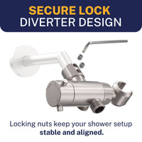 Secure Lock HammerHead Showers Solid Brass 3-Way Diverter With Handheld Shower Holder Brushed Nickel - The Shower Head Store