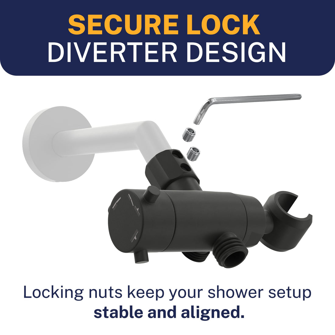 Secure Lock HammerHead Showers Solid Brass 3-Way Diverter With Handheld Shower Holder Matte Black - The Shower Head Store