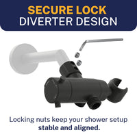 Secure Lock HammerHead Showers Solid Brass 3-Way Diverter With Handheld Shower Holder Matte Black - The Shower Head Store