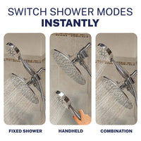 Switch Modes HammerHead Showers Solid Brass 3-Way Diverter With Handheld Shower Holder Chrome - The Shower Head Store