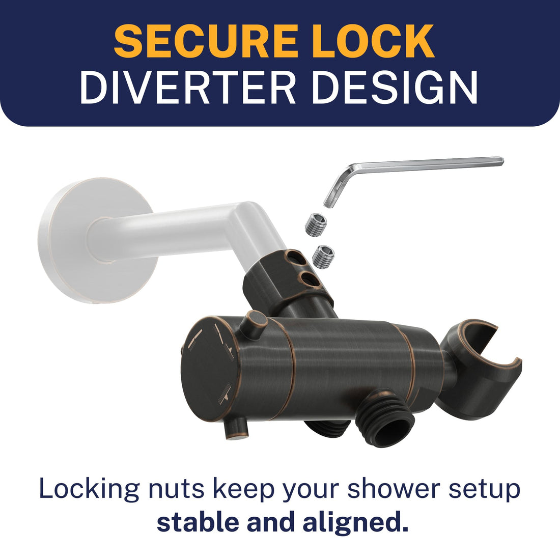 Secure Lock HammerHead Showers Solid Brass 3-Way Diverter With Handheld Shower Holder Oil Rubbed Bronze - The Shower Head Store