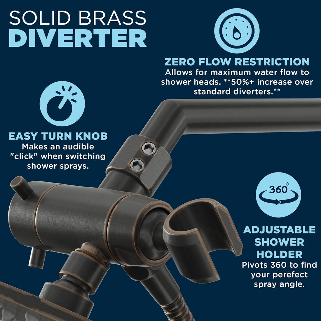 Solid Brass Diverter 1-Spray Dual with Adjustable Arm Oil Rubbed Bronze / 2.5 - The Shower Head Store