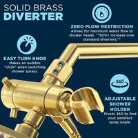 (Diverter) 3-Way Brass Diverter To Switch Valve from Rain Shower Head to Handheld Shower Head Brushed Gold - The Shower Head Store