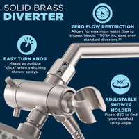 (Diverter) 3-Way Brass Diverter To Switch Valve from Rain Shower Head to Handheld Shower Head Brushed Nickel - The Shower Head Store