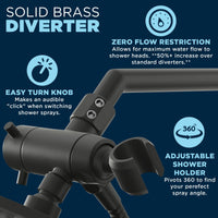 (Diverter) 3-Way Brass Diverter To Switch Valve from Rain Shower Head to Handheld Shower Head Matte Black - The Shower Head Store