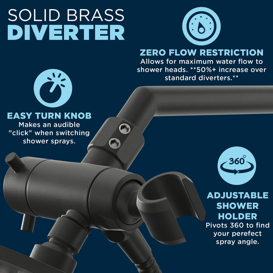 (Diverter) 3-Way Brass Diverter To Switch Valve from Rain Shower Head to Handheld Shower Head Matte Black - The Shower Head Store