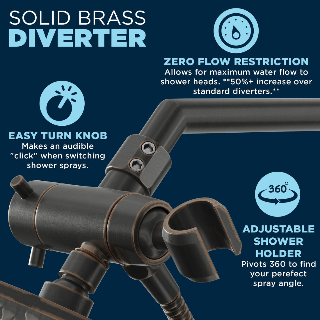 (Diverter) 3-Way Brass Diverter To Switch Valve from Rain Shower Head to Handheld Shower Head Oil Rubbed Bronze - The Shower Head Store
