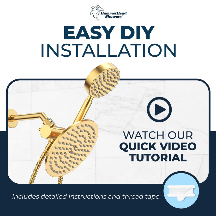(Installation) Shower Head with Hose 72 Inch Flexible Metal Shower Hose for Hand Shower Brushed Gold - The Shower Head Store