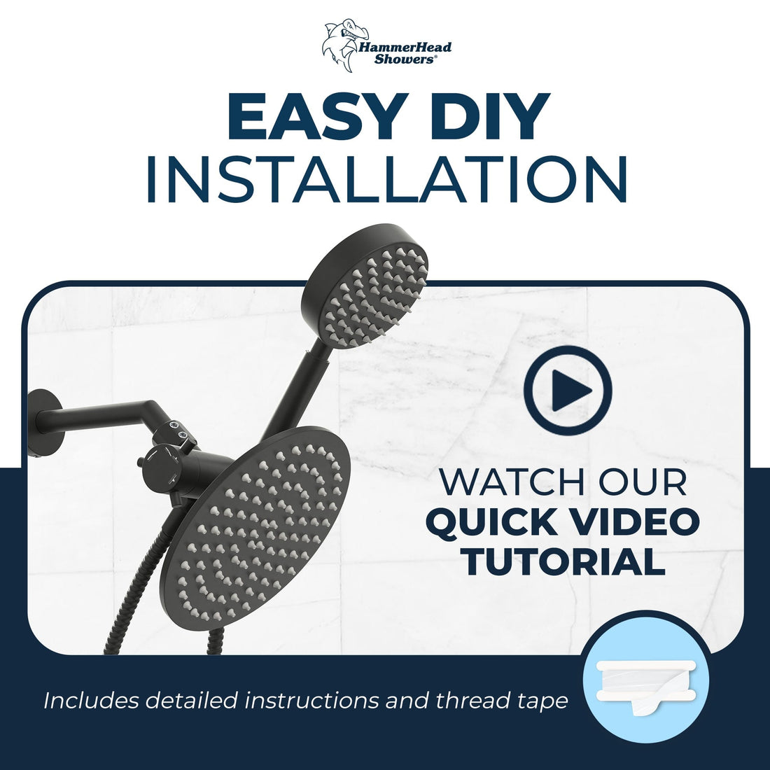 Installation 1-Spray Dual Shower Head Matte Black / 2.5 - The Shower Head Store