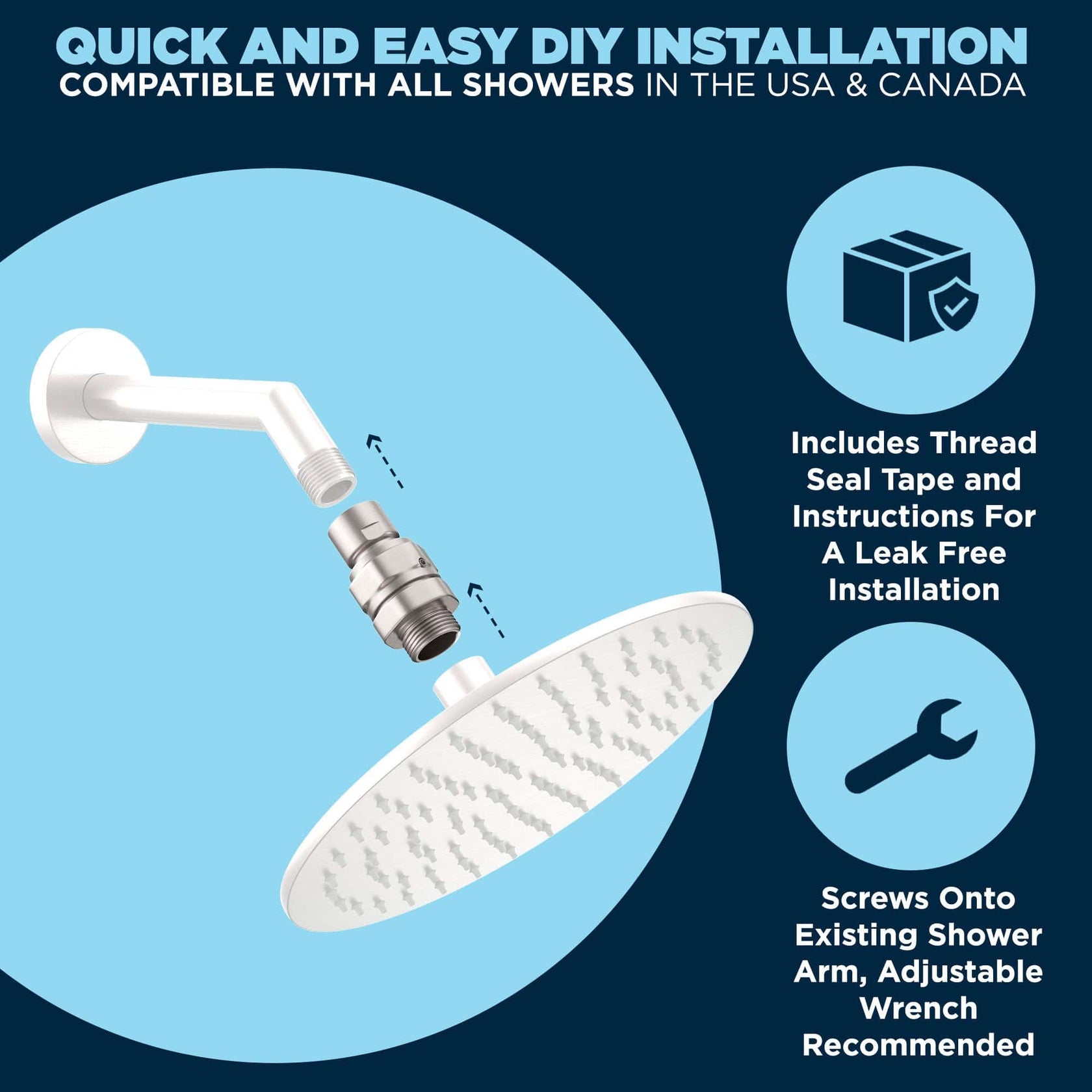 All Metal Shower Head Swivel Adapter To Adjust Showerhead Angle The