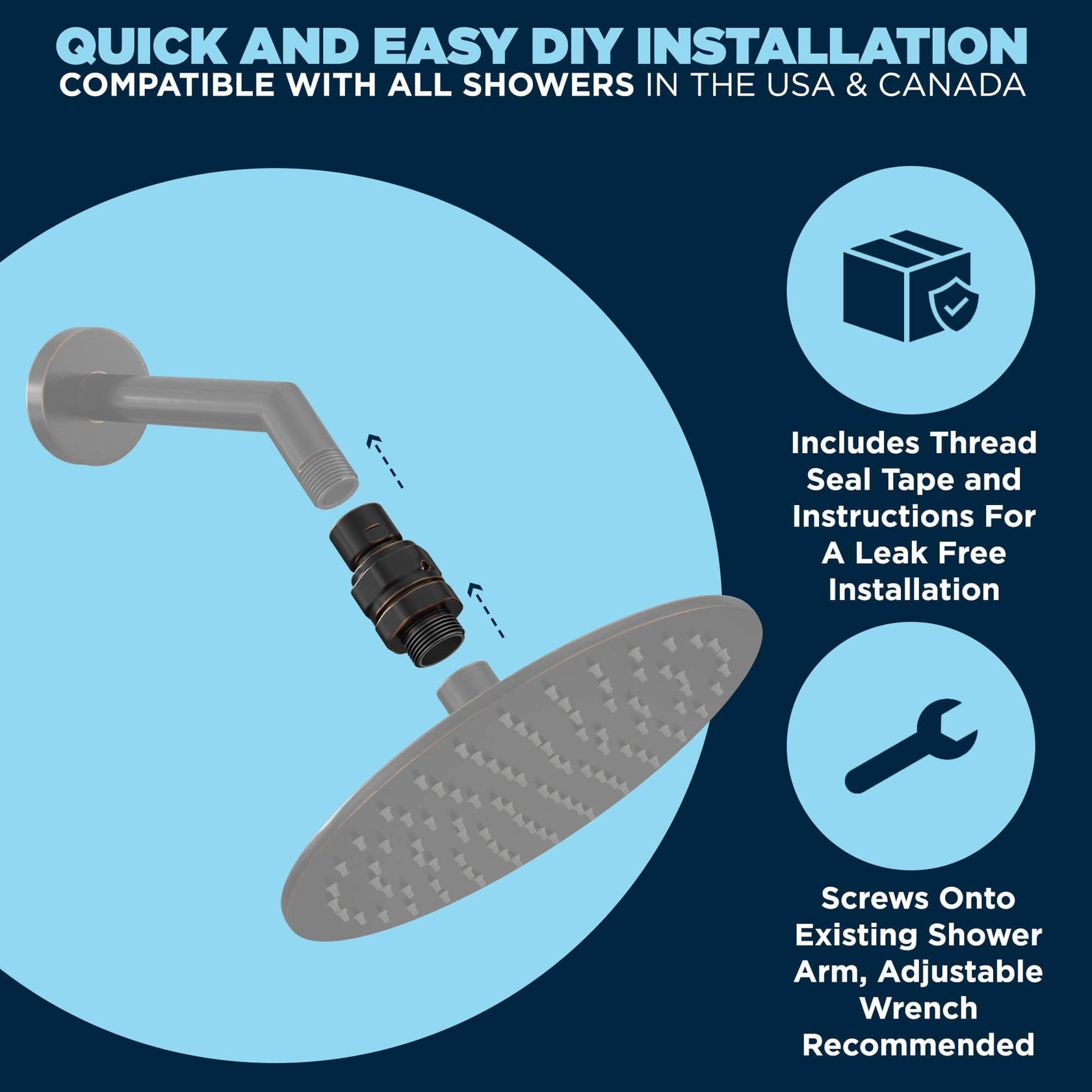 All Metal Shower Head Swivel Adapter To Adjust Showerhead Angle The