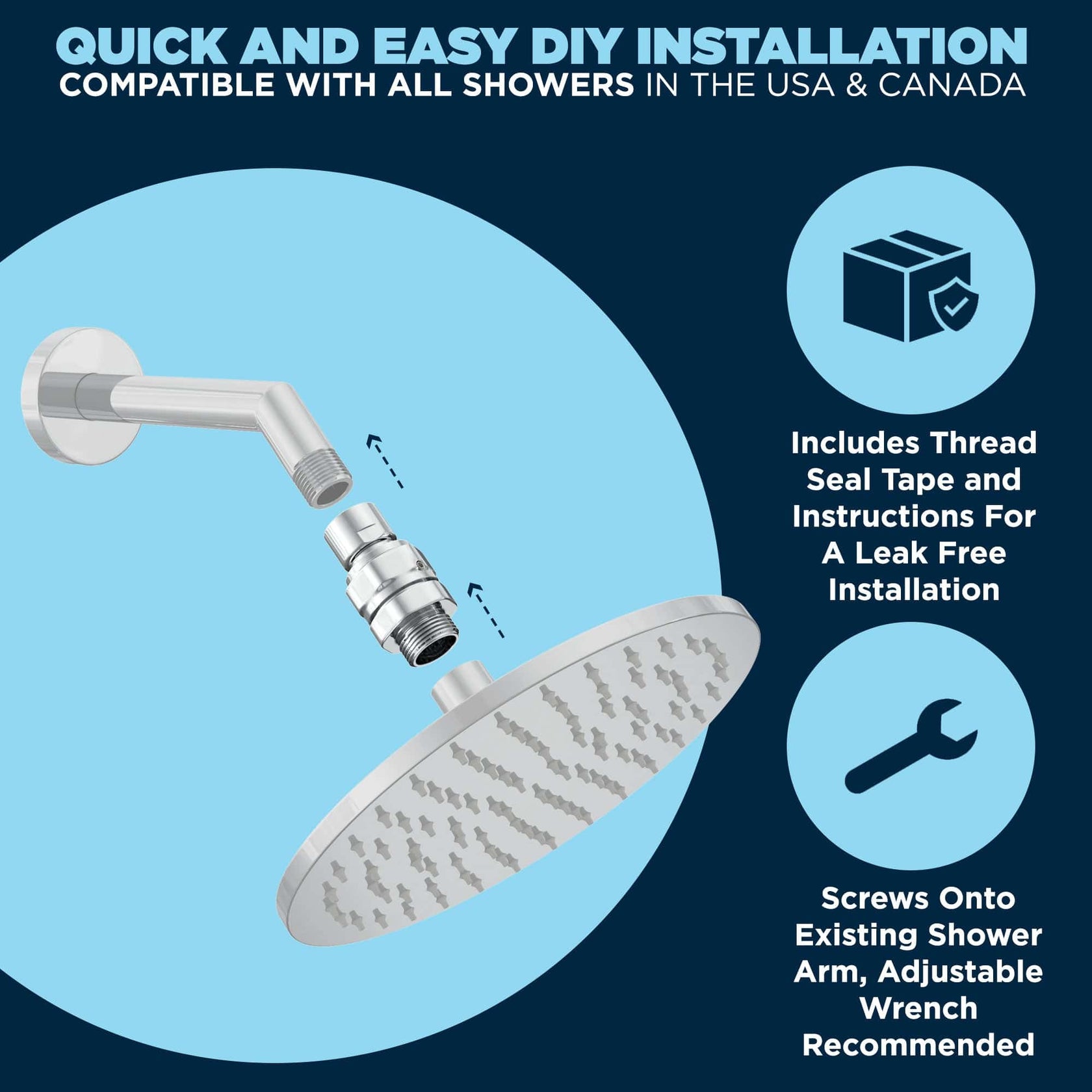 All Metal Shower Head Swivel Adapter To Adjust Showerhead Angle The