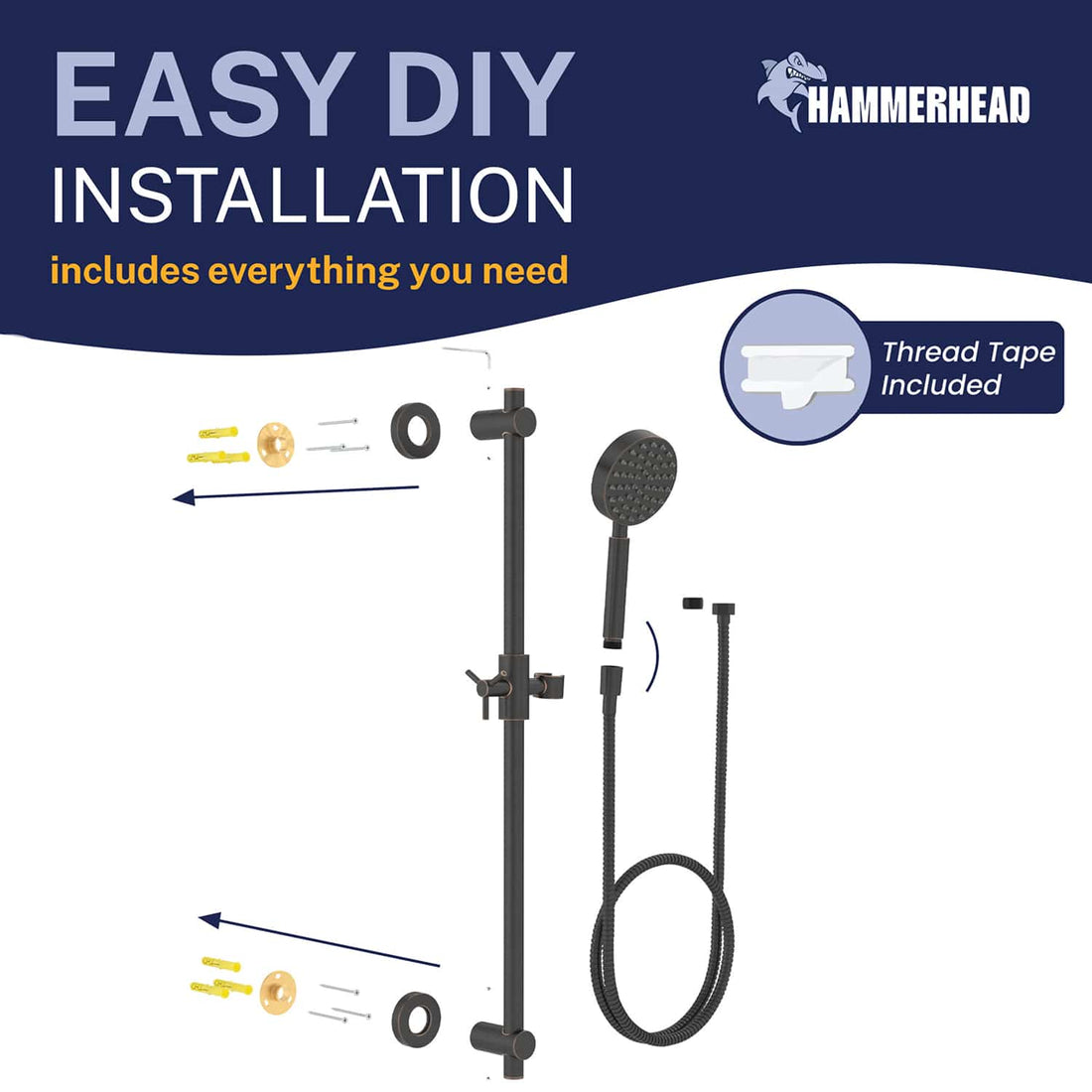 Easy Install ALL Metal Shower Slide Bar with Hand Held Shower Head & Hose Oil Rubbed Bronze / 2.5 GPM Oil Rubbed Bronze / 1.75 GPM - The Shower Head Store