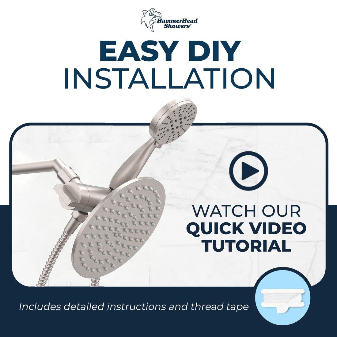 Installation 3-Spray Dual Shower Head Brushed Nickel / 1.75 - The Shower Head Store