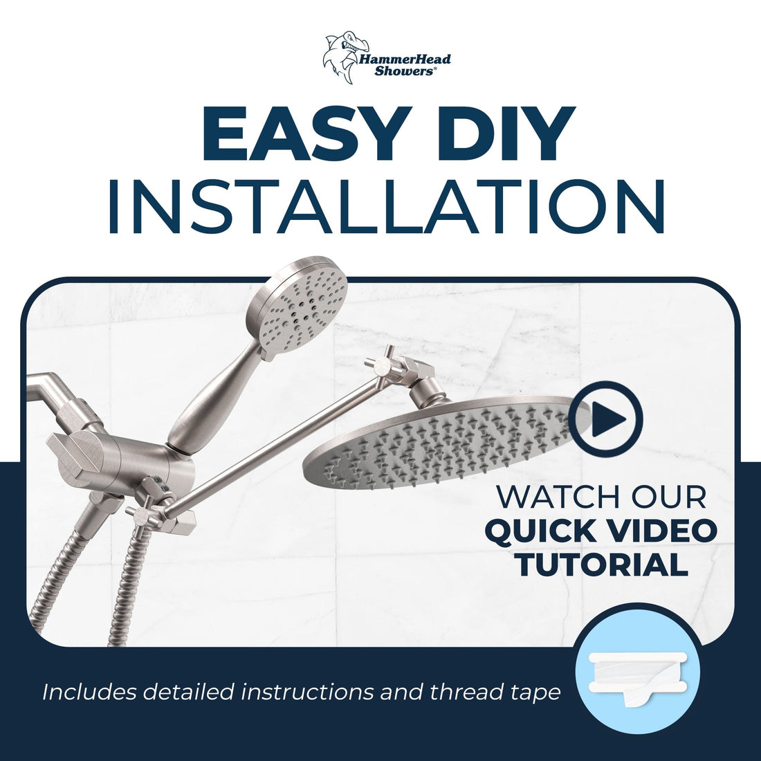 Installation 3-Spray Dual with Adjustable Arm Brushed Nickel / 1.75 - The Shower Head Store