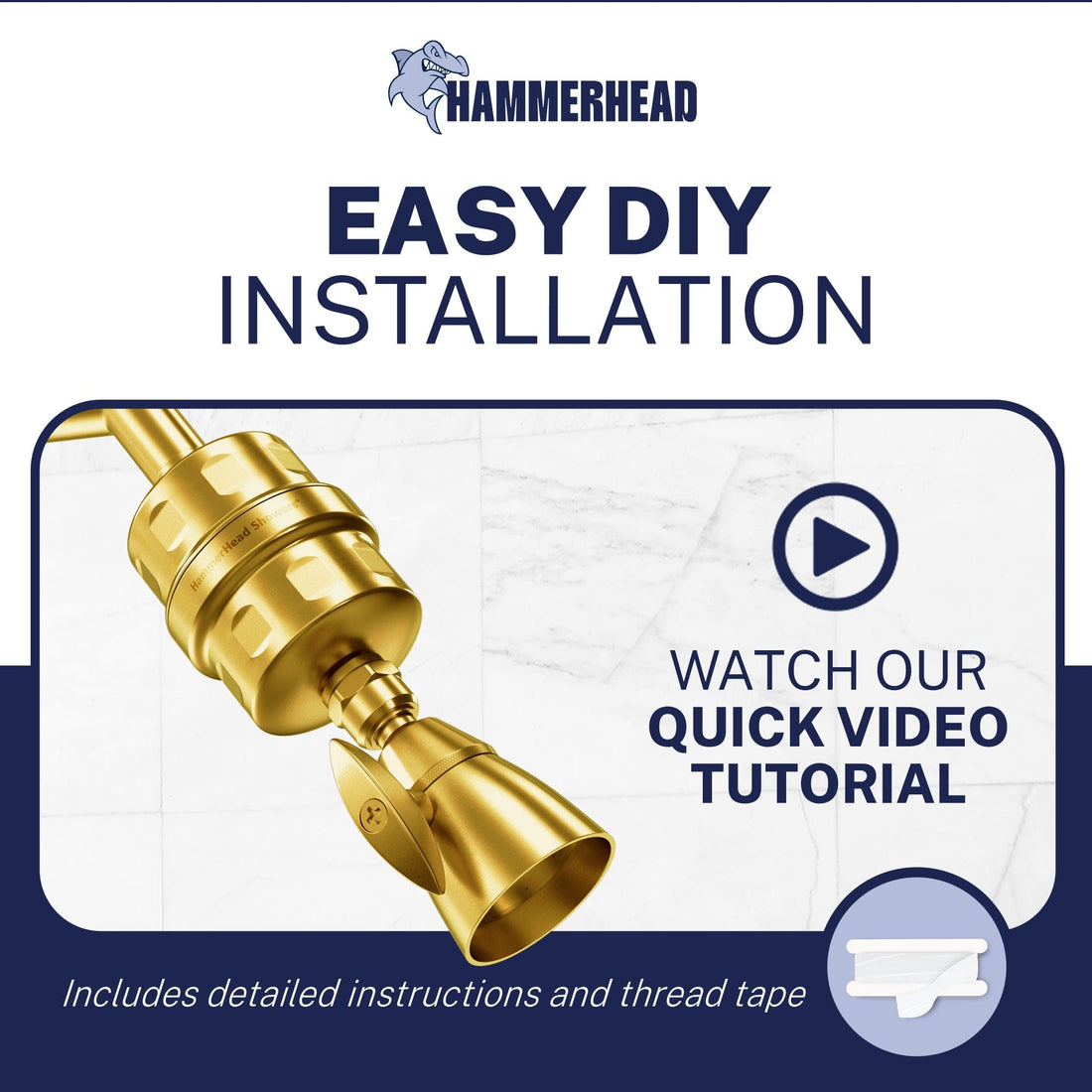 Installation Shower Head Filter Brushed Gold - The Shower Head Store