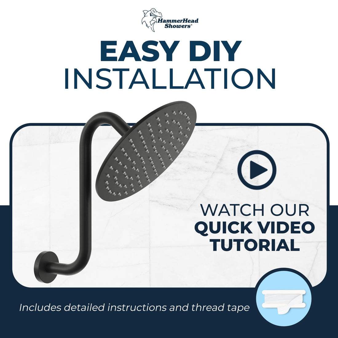  Easy_DIY_Installation_S-style_Shower_Arm Matte Black - The Shower Head Store