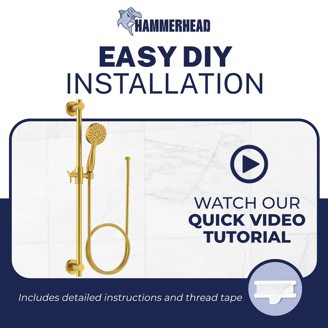 Easy Installation Slide Bar with 3-Spray Hand Held Shower Head & Hose Brushed Gold / 2.5 GPM Brushed Gold / 1.75 GPM - The Shower Head Store