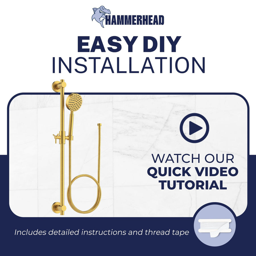 Easy Installation ALL Metal Shower Slide Bar with Hand Held Shower Head & Hose Brushed Gold / 2.5 GPM Brushed Gold / 1.75 GPM - The Shower Head Store