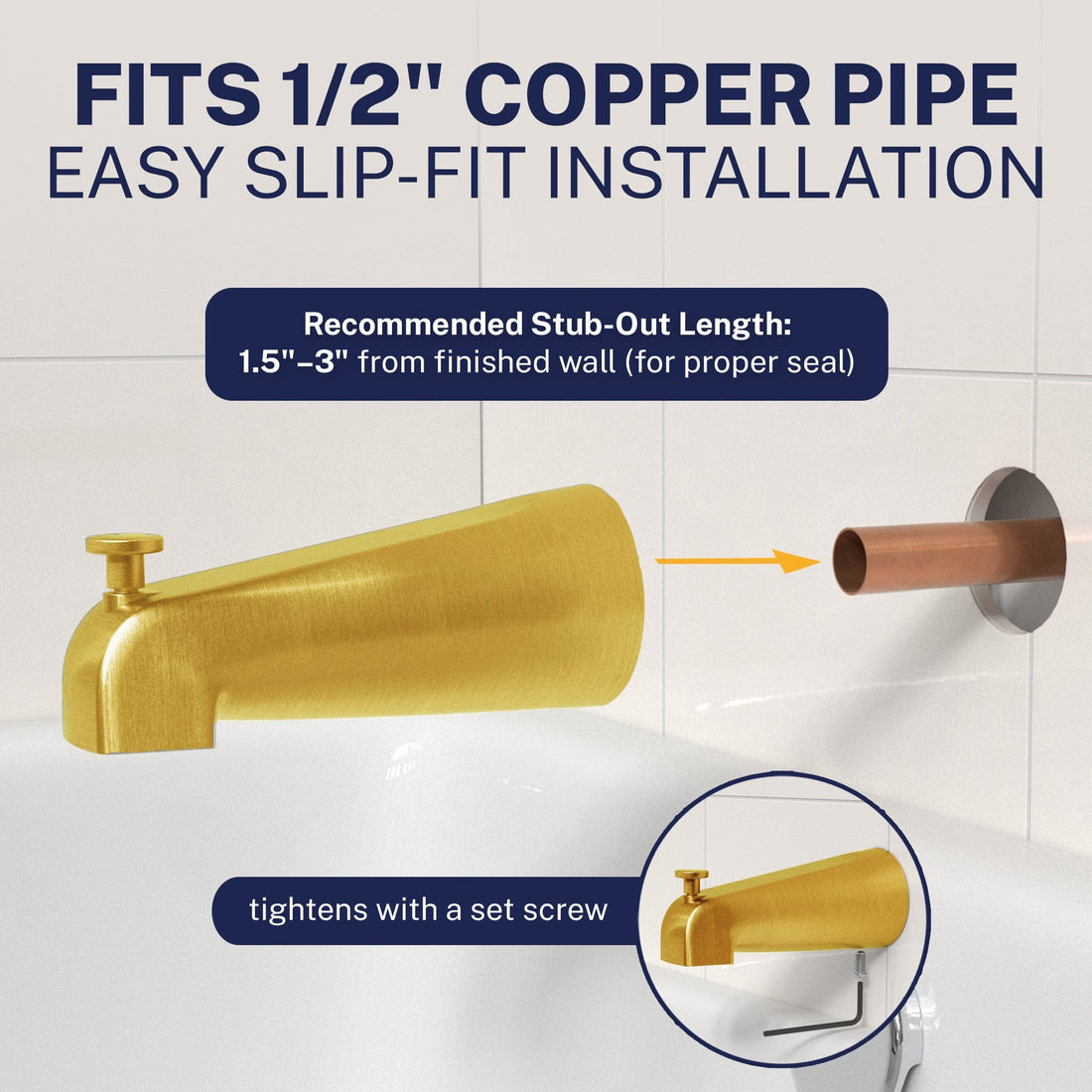 Easy Slip Fit Installation Tub Spout Brushed Gold - The Shower Head Store