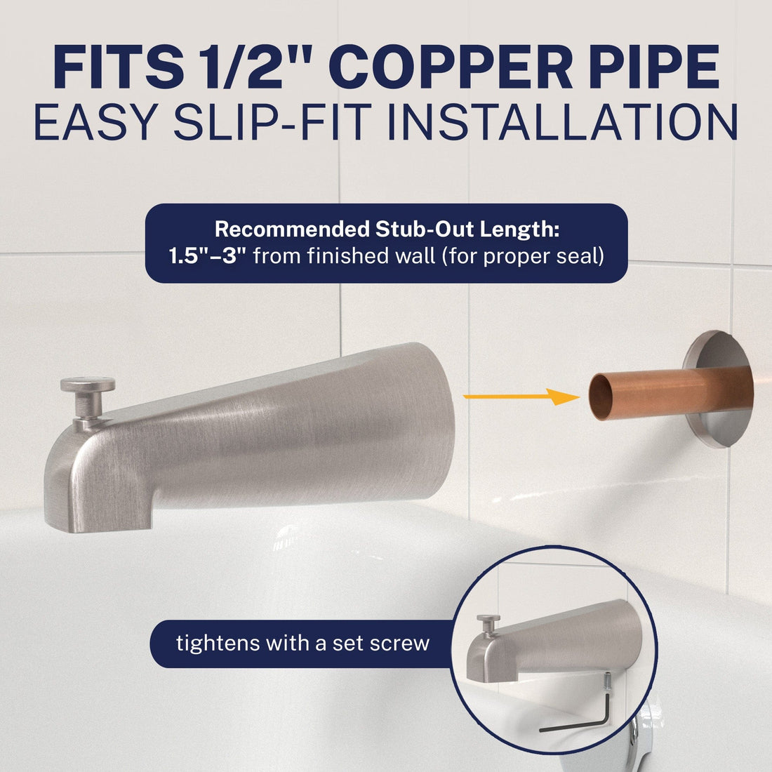 Easy Slip Fit Installation Tub Spout Brushed Nickel - The Shower Head Store