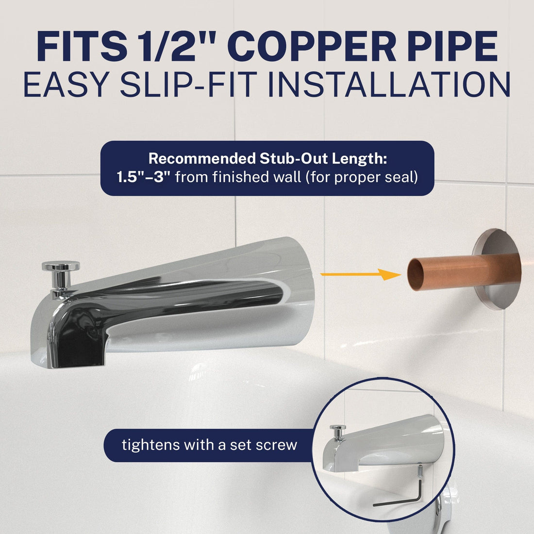 Easy Slip Fit Installation Tub Spout Chrome - The Shower Head Store