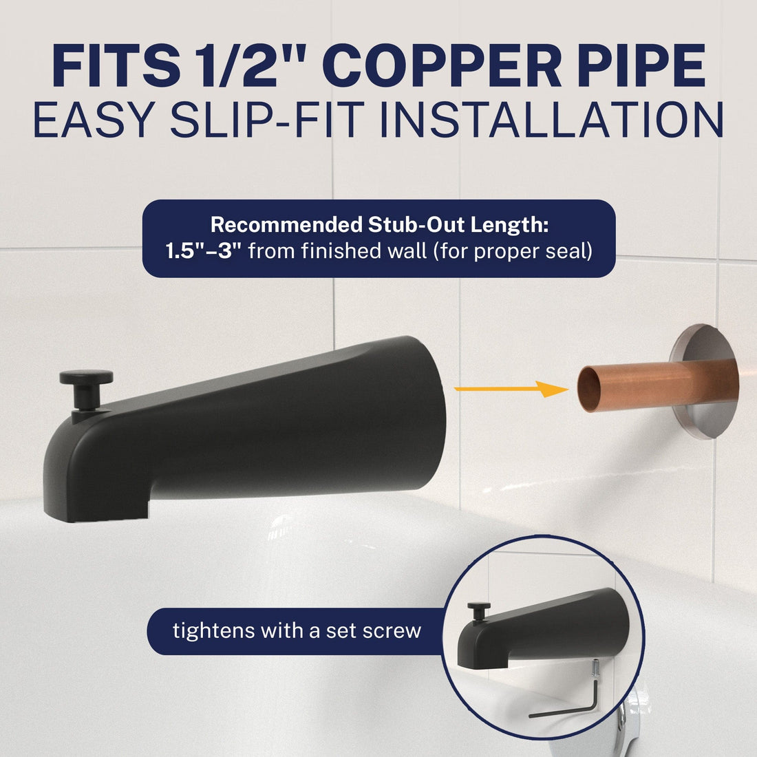 Easy Slip Fit Installation Tub Spout Matte Black - The Shower Head Store