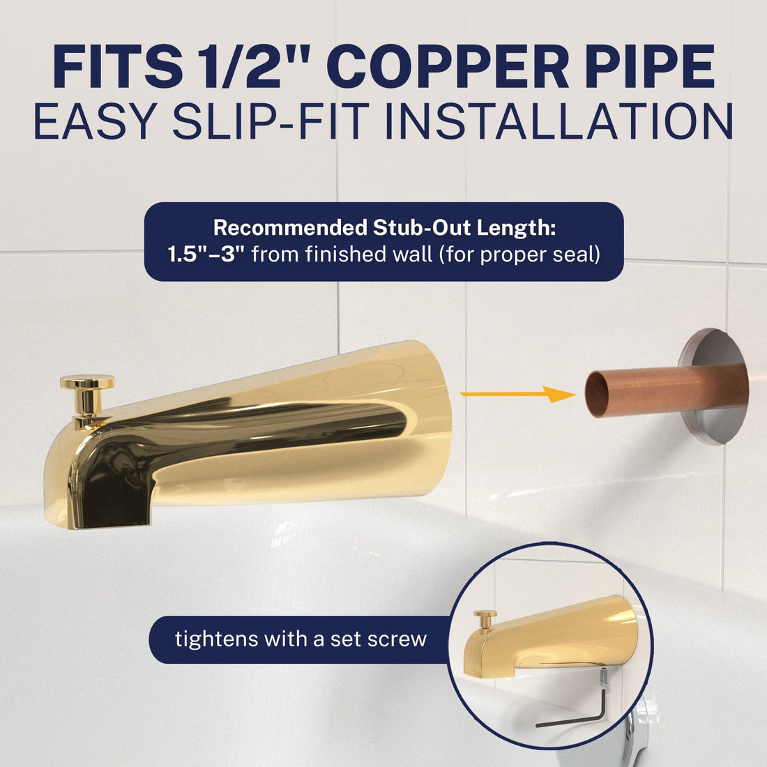 Easy Slip Fit Installation Tub Spout Polished Brass - The Shower Head Store