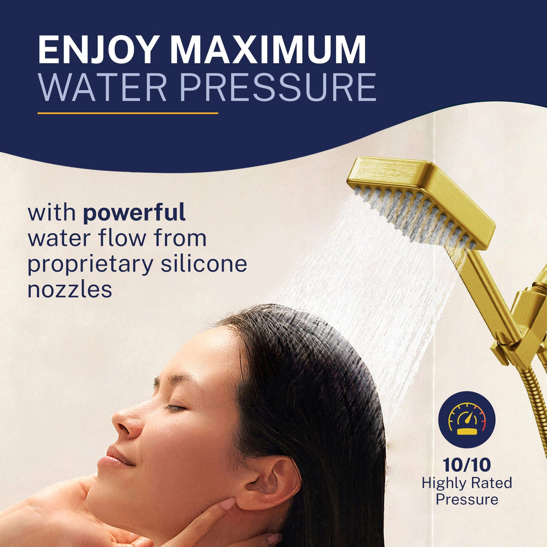 Max Pressure Handheld Square Shower Head Set Brushed Gold  / 2.5 - The Shower Head Store