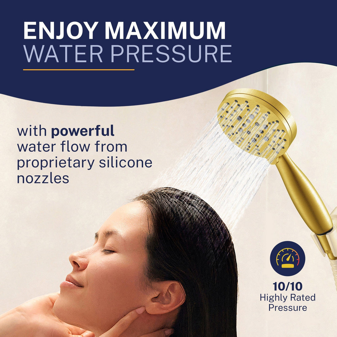 Max Pressure  All Metal 3-Spray Handheld Shower Head, Handshower Only Brushed Gold / 2.5 - The Shower Head Store