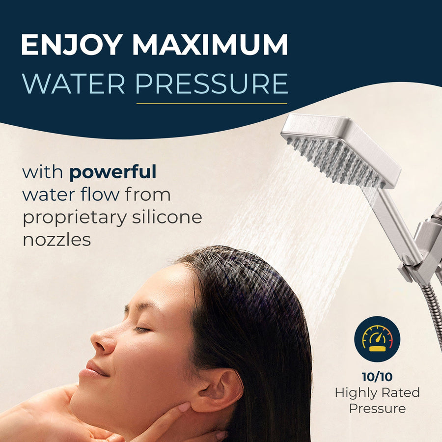 Maximum Water Pressure Handheld Square Shower Head Set Brushed Nickel  / 2.5 - The Shower Head Store