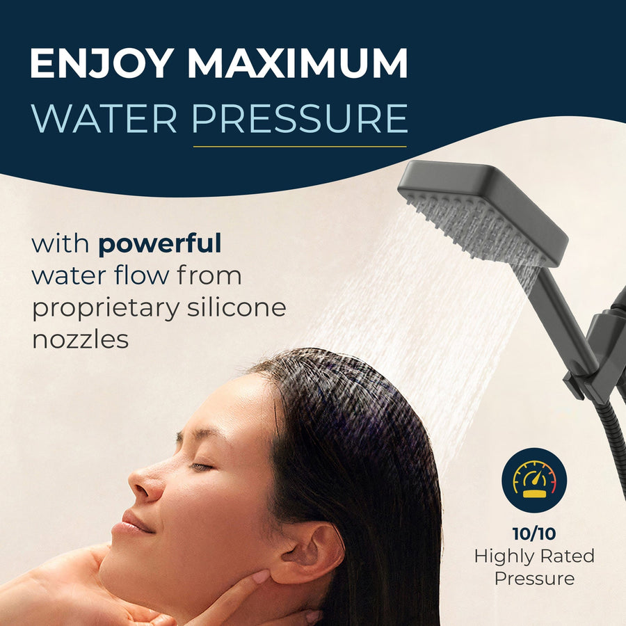 Maximum Water Pressure Handheld Square Shower Head Set Matte Black  / 2.5 - The Shower Head Store
