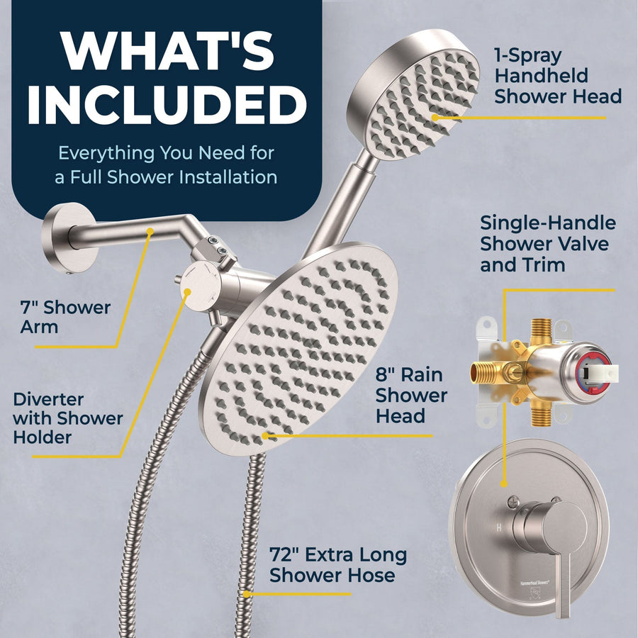 What's Included Complete Shower System with Valve and Trim Brushed Nickel / 2.5 - The Shower Head Store