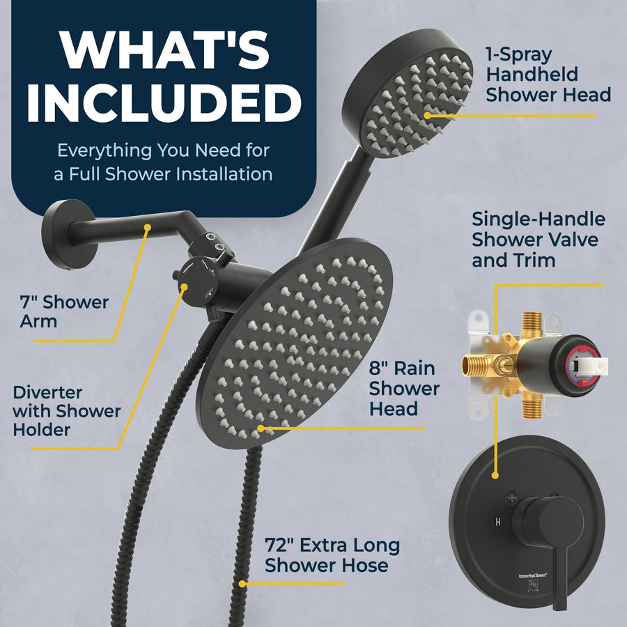 What's Included Complete Shower System with Valve and Trim Matte Black  / 2.5 - The Shower Head Store