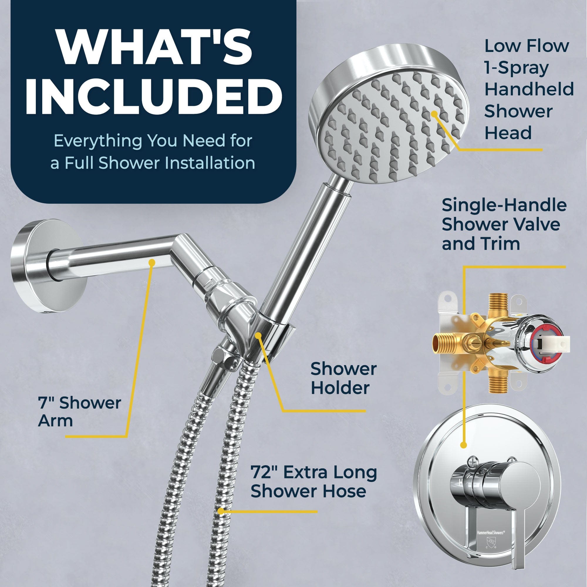 All Metal Low Flow Handheld Shower Head Set with Valve & Trim, 1.8 GPM