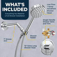 What's Included Valve and Trim, Low Flow 1-Spray Handheld and 7" Shower Arm Chrome / 1.75 - The Shower Head Store