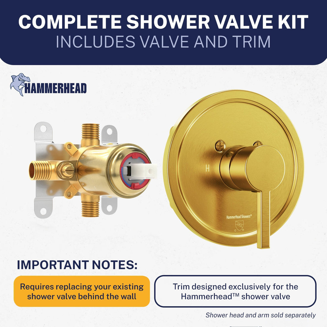Exclusively Designed Single-Handle Shower Valve and Trim Kit Brushed Gold / 2.5 - The Shower Head Store